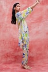 Shop_Pankaj & Nidhi_Multi Color Silk Crepe Printed Floral Irene Breezy Tunic And Pant Set _Online_at_Aza_Fashions