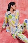 Pankaj & Nidhi_Multi Color Silk Crepe Printed Floral Irene Breezy Tunic And Pant Set _at_Aza_Fashions