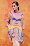 Buy_Pankaj & Nidhi_Yellow Cotton Silk Printed And Embellished Tuscan Sunburst Iris Tunic  _at_Aza_Fashions