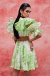 Shop_Pankaj & Nidhi_Green Organza Printed And Embellished Abstract Jane & Yoke Dress _at_Aza_Fashions