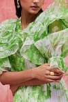 Pankaj & Nidhi_Green Organza Printed And Embellished Abstract Jane & Yoke Dress _Online_at_Aza_Fashions