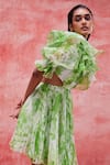 Buy_Pankaj & Nidhi_Green Organza Printed And Embellished Abstract Jane & Yoke Dress _Online_at_Aza_Fashions