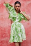 Shop_Pankaj & Nidhi_Green Organza Printed And Embellished Abstract Jane & Yoke Dress _Online_at_Aza_Fashions
