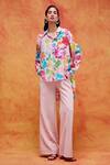 Buy_Pankaj & Nidhi_Ivory Silk Crepe Printed And Embellished Vivid Floral Joyce Shirt _at_Aza_Fashions