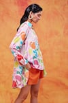 Pankaj & Nidhi_Ivory Silk Crepe Printed And Embellished Vivid Floral Joyce Shirt _Online_at_Aza_Fashions