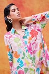 Buy_Pankaj & Nidhi_Ivory Silk Crepe Printed And Embellished Vivid Floral Joyce Shirt _Online_at_Aza_Fashions
