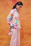 Pankaj & Nidhi_Ivory Silk Crepe Printed And Embellished Vivid Floral Joyce Shirt _at_Aza_Fashions