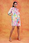 Buy_Pankaj & Nidhi_Ivory Chiffon Printed And Embellished Vivid Floral Joyce Shirt Dress _at_Aza_Fashions