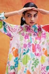 Buy_Pankaj & Nidhi_Ivory Chiffon Printed And Embellished Vivid Floral Joyce Shirt Dress _Online_at_Aza_Fashions
