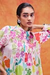 Shop_Pankaj & Nidhi_Ivory Chiffon Printed And Embellished Vivid Floral Joyce Shirt Dress _Online_at_Aza_Fashions