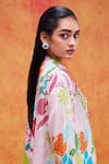 Pankaj & Nidhi_Ivory Chiffon Printed And Embellished Vivid Floral Joyce Shirt Dress _at_Aza_Fashions