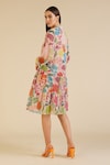 Shop_Pankaj & Nidhi_Beige Chiffon Printed And Hand Embroidered Vivid Joyce Tiered Dress _at_Aza_Fashions