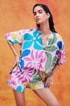 Buy_Pankaj & Nidhi_Pink Silk Crepe Printed And Embellished Floral Livia Top & Shorts Set _at_Aza_Fashions