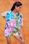 Shop_Pankaj & Nidhi_Pink Silk Crepe Printed And Embellished Floral Livia Top & Shorts Set _at_Aza_Fashions