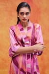 Pankaj & Nidhi_Pink Twill Satin Printed And Embellished Mediterranean Mosaic Wrap Dress  _Online_at_Aza_Fashions