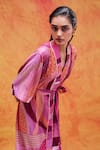 Buy_Pankaj & Nidhi_Pink Twill Satin Printed And Embellished Mediterranean Mosaic Wrap Dress  _Online_at_Aza_Fashions