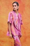 Shop_Pankaj & Nidhi_Pink Twill Satin Printed And Embellished Mediterranean Top & Pant Set _Online_at_Aza_Fashions