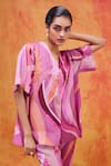 Pankaj & Nidhi_Pink Twill Satin Printed And Embellished Mediterranean Top & Pant Set _at_Aza_Fashions