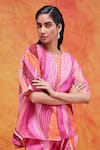 Shop_Pankaj & Nidhi_Pink Linen Printed And Embellished Mediterranean Mosaic Willa Top  _Online_at_Aza_Fashions