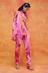 Pankaj & Nidhi_Pink Silk Crepe Printed And Willa Asymmetric Shirt & Pant Set _Online_at_Aza_Fashions