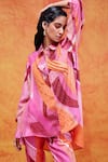 Pankaj & Nidhi_Pink Silk Crepe Printed And Willa Asymmetric Shirt & Pant Set _at_Aza_Fashions