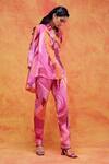 Pankaj & Nidhi_Pink Silk Crepe Printed And Embellished Willa Asymmetric Shirt _Online_at_Aza_Fashions