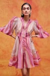 Buy_Pankaj & Nidhi_Pink Lustre Organza Printed And Embellished Willa Empire Dress _at_Aza_Fashions