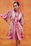 Pankaj & Nidhi_Pink Lustre Organza Printed And Embellished Willa Empire Dress _Online_at_Aza_Fashions
