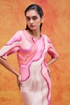 Pankaj & Nidhi_Pink Neoprene Printed Mediterranean Mosaic Round Willa Dress _Online_at_Aza_Fashions