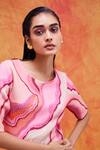 Buy_Pankaj & Nidhi_Pink Neoprene Printed Mediterranean Mosaic Round Willa Dress _Online_at_Aza_Fashions