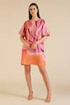 Buy_Pankaj & Nidhi_Pink Heavy Crepe Printed Mediterranean Mosaic Willa Puff Sleeve Dress _at_Aza_Fashions