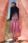Pankaj & Nidhi_Blue Wool Hand Woven Notched Lapel Anthea Fringed Blazer Dress _Online_at_Aza_Fashions