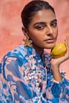 Shop_Pankaj & Nidhi_Blue Organza + Satin Twill Printed Cleo Bomber Jacket And Shorts Set  _Online_at_Aza_Fashions