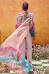 Pankaj & Nidhi_Beige Organza + Satin Twill Printed Graphic Dune And Pant Set  _Online_at_Aza_Fashions