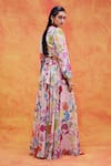 Shop_Pankaj & Nidhi_Ivory Chiffon Printed Floral V Neck Joyce Cut-out Dress _at_Aza_Fashions