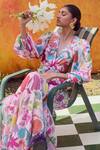 Buy_Pankaj & Nidhi_Ivory Chiffon Printed Floral V Neck Joyce Cut-out Dress 