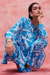Buy_Pankaj & Nidhi_Blue Silk Crepe Printed Floral Mandarin Collar Cleo Flower Tunic 