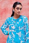 Shop_Pankaj & Nidhi_Blue Silk Crepe Printed Floral Mandarin Collar Cleo Flower Tunic 