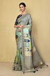 Buy_Samyukta Singhania_Green Denim, Silk Embroidery Bandhani And Mughal Pattern Saree With Running Blouse_at_Aza_Fashions