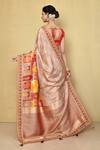 Shop_Samyukta Singhania_Beige Denim, Silk Embroidery Bandhani And Mughal Pattern Saree With Running Blouse_at_Aza_Fashions