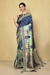 Buy_Samyukta Singhania_Blue Denim, Silk Embroidery Mughal And Bandhani Woven Saree With Running Blouse_at_Aza_Fashions