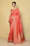 Buy_Samyukta Singhania_Red Silk Embroidery Botanic Woven Saree With Running Blouse_at_Aza_Fashions