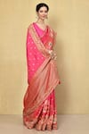 Buy_Samyukta Singhania_Purple Gingham, Silk Embroidery Bandhani Print Saree With Running Blouse_Online_at_Aza_Fashions