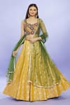 Buy_Samyukta Singhania_Yellow Blouse Art Silk Patola Leaf Neck Lehenga Set _at_Aza_Fashions