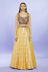 Samyukta Singhania_Yellow Blouse Art Silk Patola Leaf Neck Lehenga Set _Online_at_Aza_Fashions