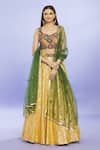 Shop_Samyukta Singhania_Yellow Blouse Art Silk Patola Leaf Neck Lehenga Set _Online_at_Aza_Fashions