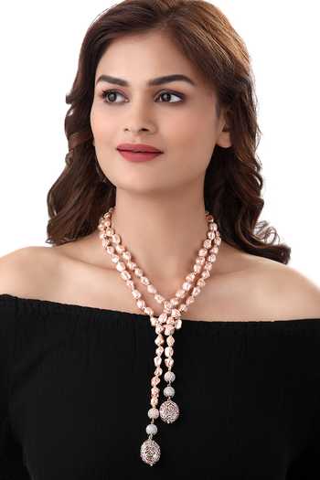 Buy_HRISHA_Pink Baroque Pearl Long Necklace _at_Aza_Fashions
