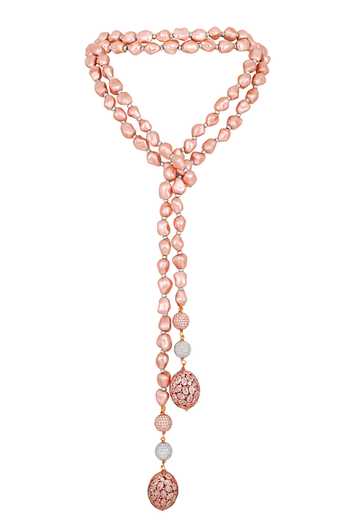 Shop_HRISHA_Pink Baroque Pearl Long Necklace _at_Aza_Fashions