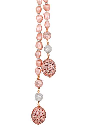 HRISHA_Pink Baroque Pearl Long Necklace _Online_at_Aza_Fashions