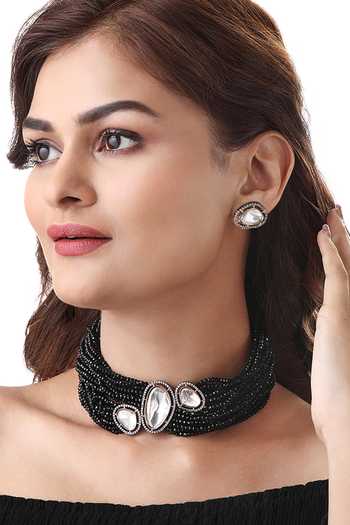 Buy_HRISHA_Gold Plated Crystals, Stones Kundan Polki Studded Choker Set _at_Aza_Fashions